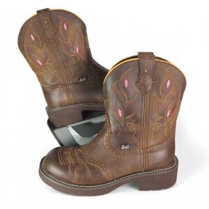 Justin Gemma 8" Round Toe Western Cowboy Boots Dark Brown GY9526 Women's 7B